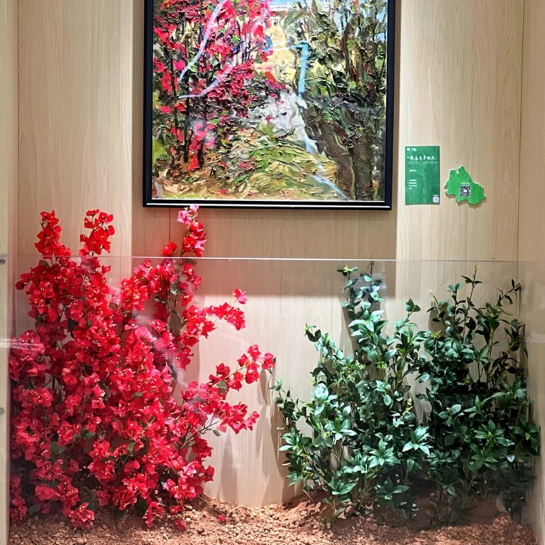 exhibition with silk flowers